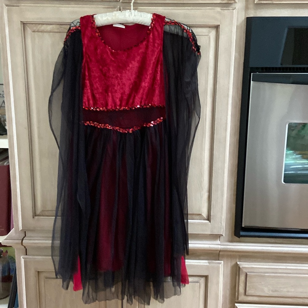 Vampire Halloween dress sz L red black & makeup